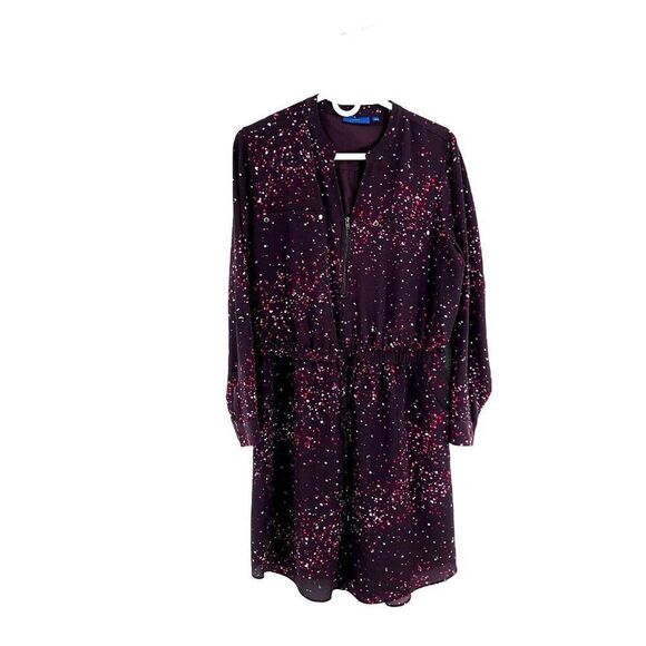 Apt‎ 9 Purple Dot Front 1/4  Zip Long Sleeve Long Dress Large Has Pockets - Picture 1 of 14